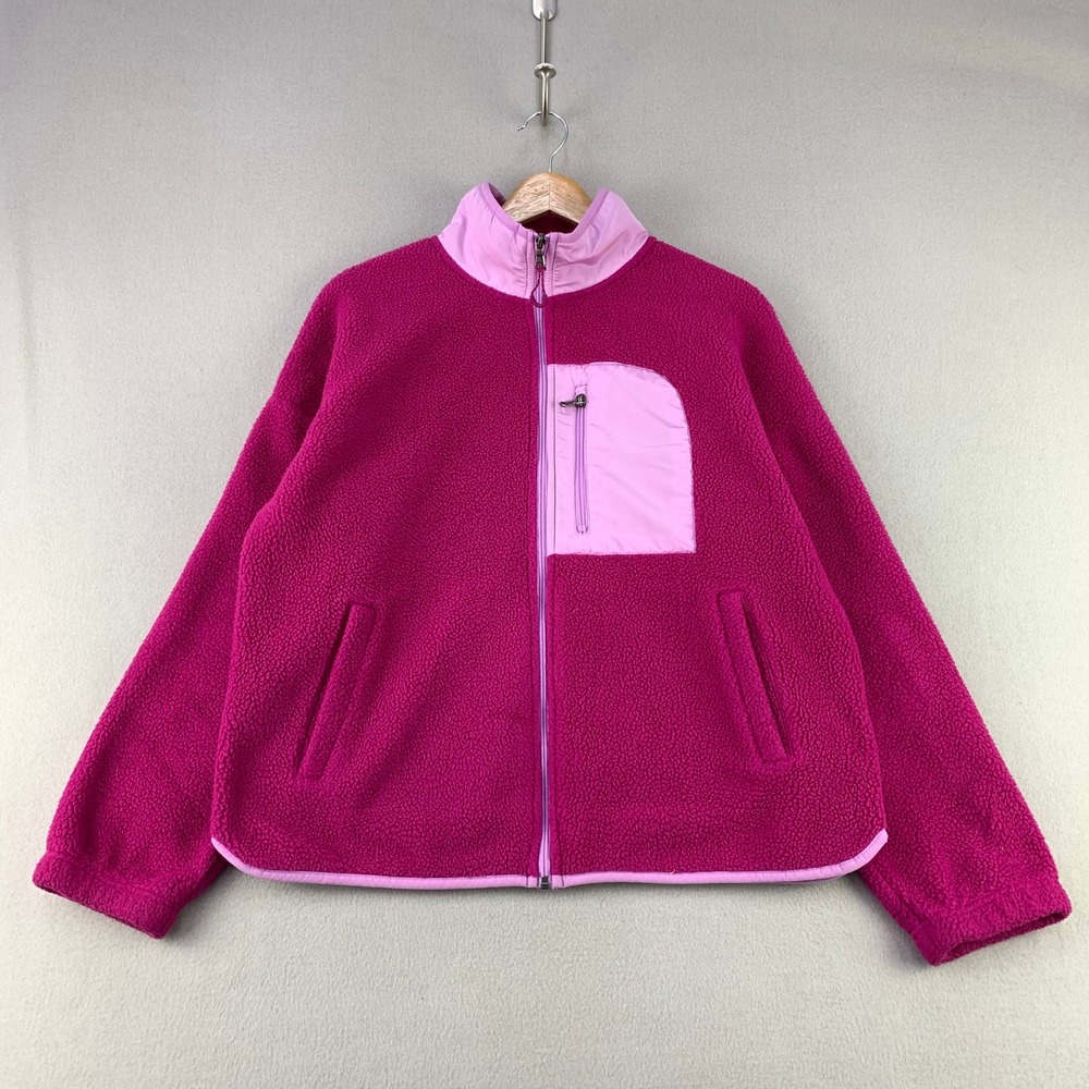 Tek Gear Fleece Jacket Womens Large Pink Full Zip Mock Neck Activewear Outdoor